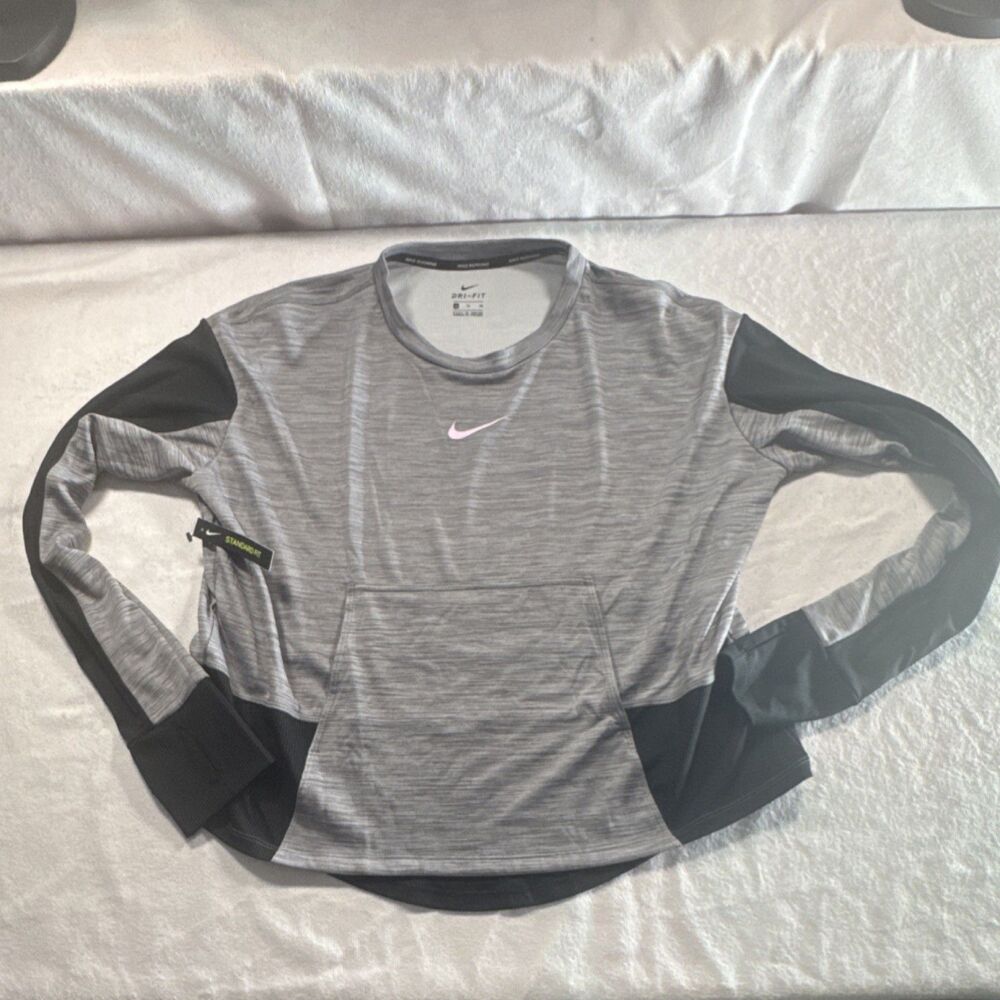Nike Dri-FIT Colorblock Long Sleeve Standard Fit Top Gray Black Pink XL Women's
